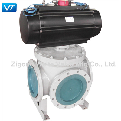 4 Way Pneumatic Dioperasikan Ball Valve WCB