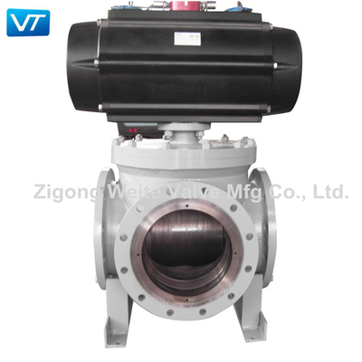 4 Way Pneumatic Dioperasikan Ball Valve WCB