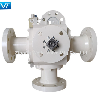 T Type API 6D Ball Valve Bare Stem ISO5211 Platform Tinggi Tiga Arah